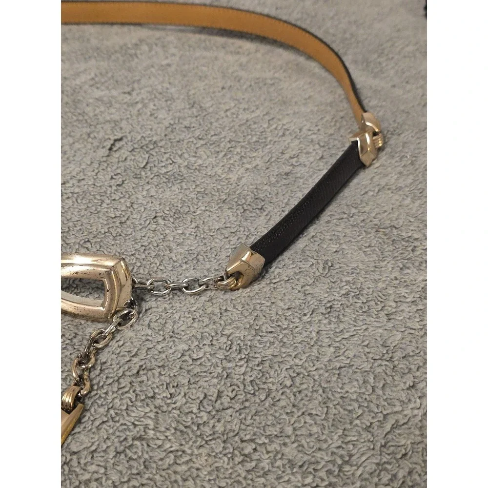 Brighton Lg Leather Black Belt Snake Skin Print Silver Accents Chain Clasp 36903